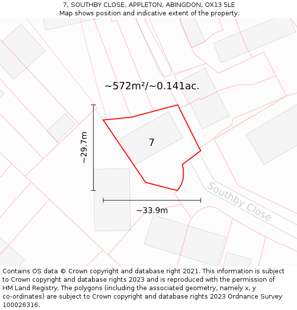 7, SOUTHBY CLOSE, APPLETON, ABINGDON, OX13 5LE: Plot and title map