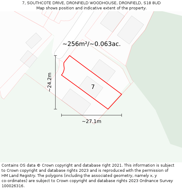7, SOUTHCOTE DRIVE, DRONFIELD WOODHOUSE, DRONFIELD, S18 8UD: Plot and title map