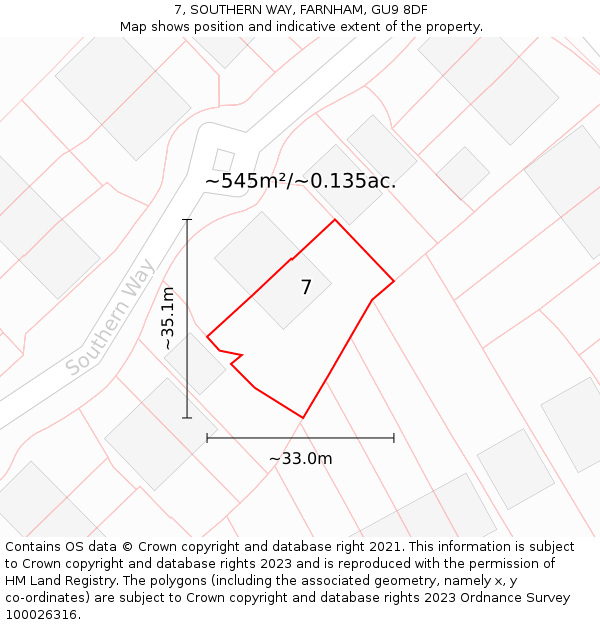 7, SOUTHERN WAY, FARNHAM, GU9 8DF: Plot and title map