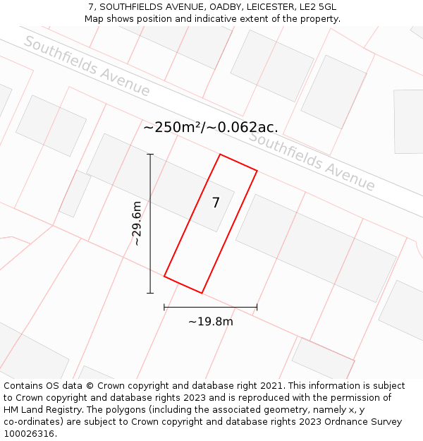 7, SOUTHFIELDS AVENUE, OADBY, LEICESTER, LE2 5GL: Plot and title map