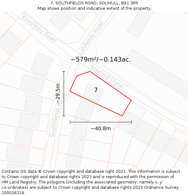 7, SOUTHFIELDS ROAD, SOLIHULL, B91 3PR: Plot and title map