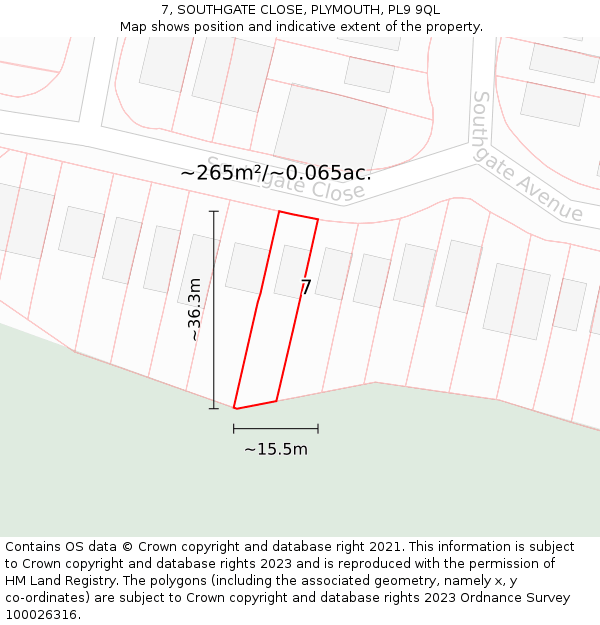 7, SOUTHGATE CLOSE, PLYMOUTH, PL9 9QL: Plot and title map