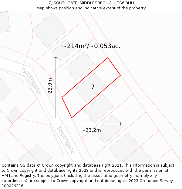 7, SOUTHGATE, MIDDLESBROUGH, TS6 8HU: Plot and title map