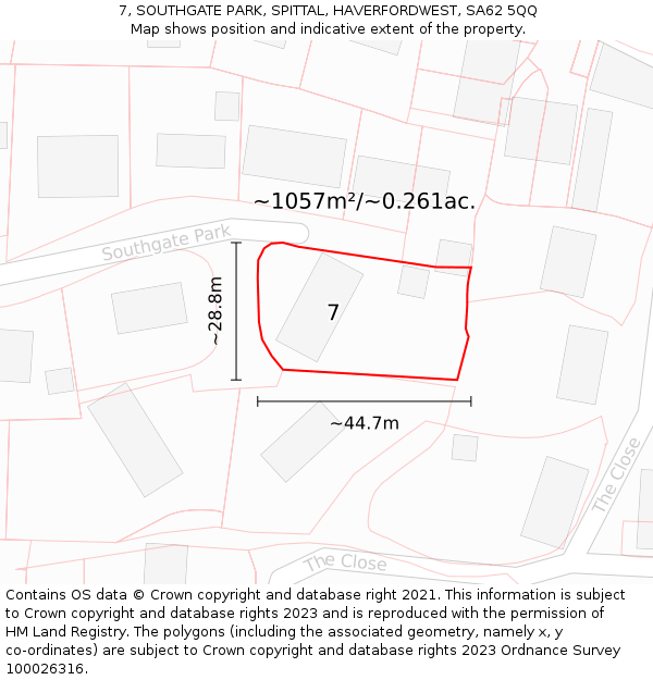 7, SOUTHGATE PARK, SPITTAL, HAVERFORDWEST, SA62 5QQ: Plot and title map