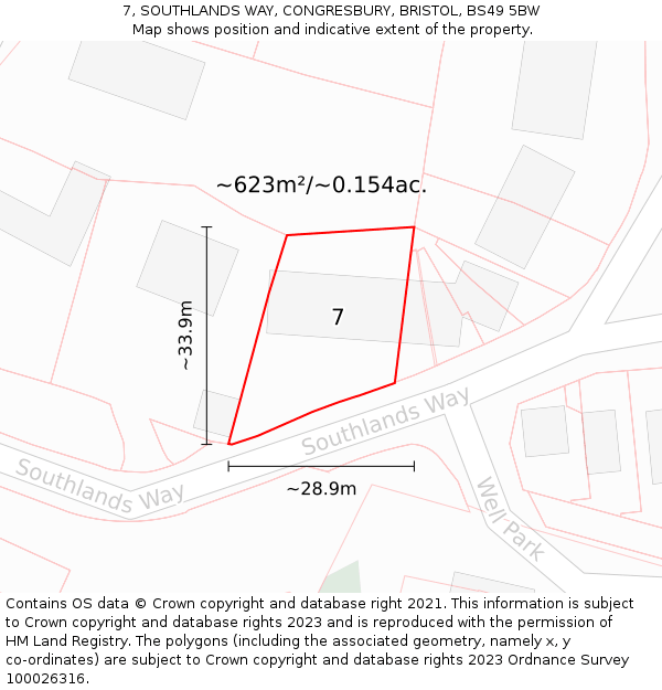 7, SOUTHLANDS WAY, CONGRESBURY, BRISTOL, BS49 5BW: Plot and title map