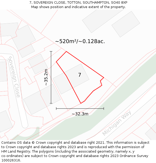 7, SOVEREIGN CLOSE, TOTTON, SOUTHAMPTON, SO40 8XP: Plot and title map