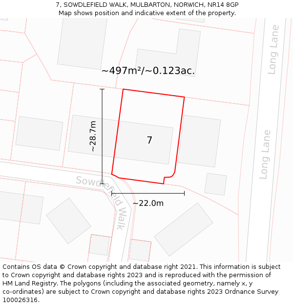 7, SOWDLEFIELD WALK, MULBARTON, NORWICH, NR14 8GP: Plot and title map