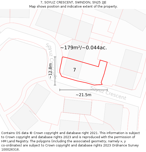 7, SOYUZ CRESCENT, SWINDON, SN25 2JE: Plot and title map