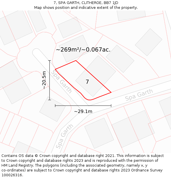 7, SPA GARTH, CLITHEROE, BB7 1JD: Plot and title map