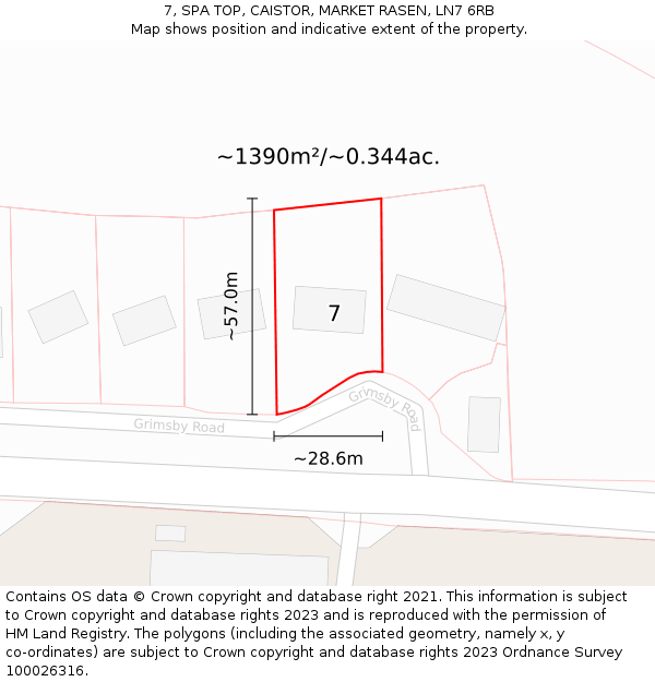 7, SPA TOP, CAISTOR, MARKET RASEN, LN7 6RB: Plot and title map