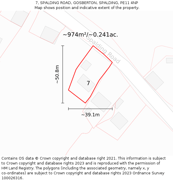 7, SPALDING ROAD, GOSBERTON, SPALDING, PE11 4NP: Plot and title map