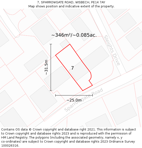 7, SPARROWGATE ROAD, WISBECH, PE14 7AY: Plot and title map