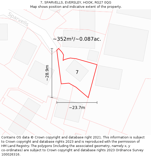 7, SPARVELLS, EVERSLEY, HOOK, RG27 0QG: Plot and title map