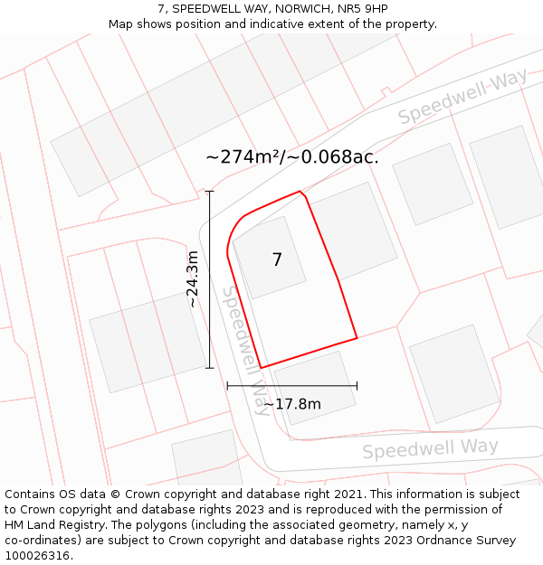 7, SPEEDWELL WAY, NORWICH, NR5 9HP: Plot and title map