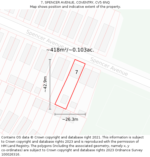7, SPENCER AVENUE, COVENTRY, CV5 6NQ: Plot and title map