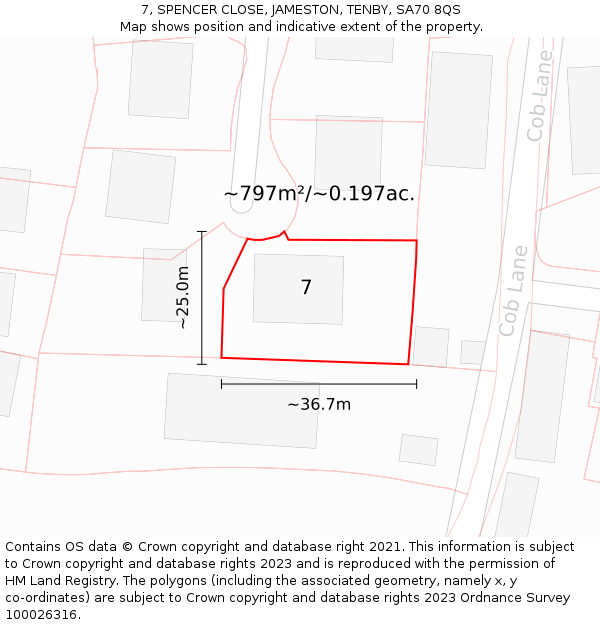 7, SPENCER CLOSE, JAMESTON, TENBY, SA70 8QS: Plot and title map