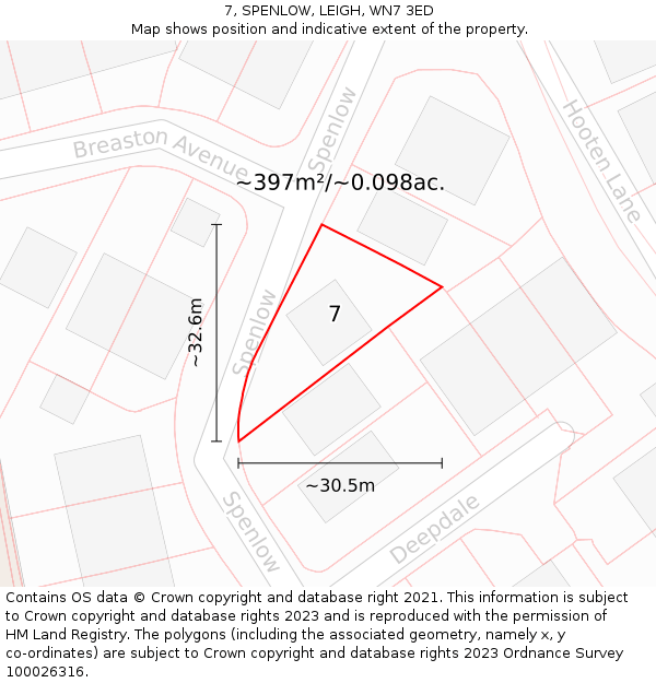 7, SPENLOW, LEIGH, WN7 3ED: Plot and title map