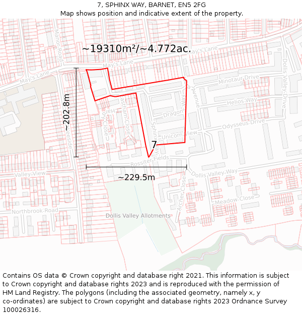 7, SPHINX WAY, BARNET, EN5 2FG: Plot and title map