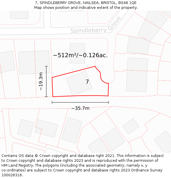 7, SPINDLEBERRY GROVE, NAILSEA, BRISTOL, BS48 1QE: Plot and title map