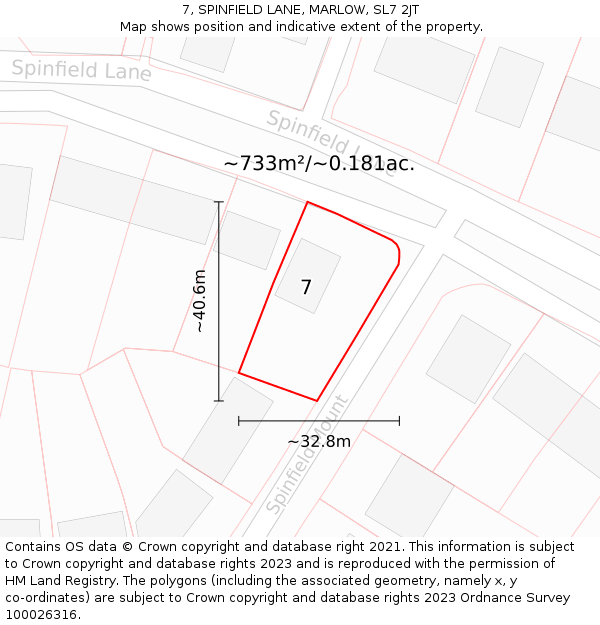 7, SPINFIELD LANE, MARLOW, SL7 2JT: Plot and title map