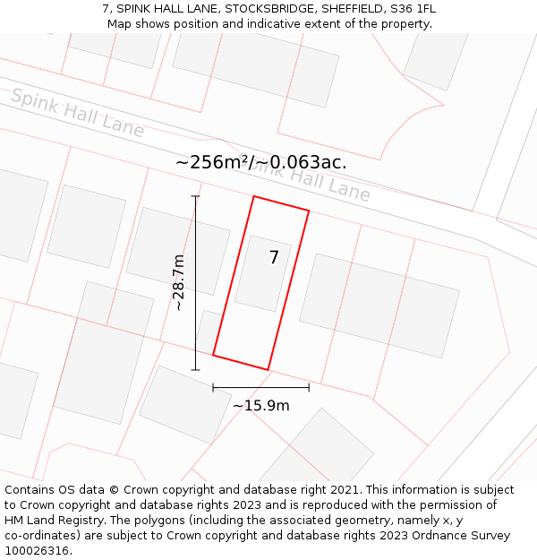 7, SPINK HALL LANE, STOCKSBRIDGE, SHEFFIELD, S36 1FL: Plot and title map