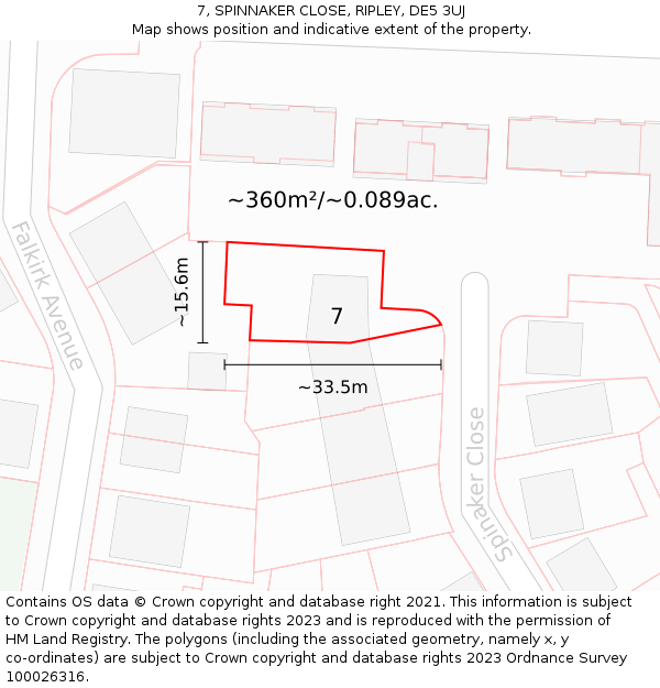 7, SPINNAKER CLOSE, RIPLEY, DE5 3UJ: Plot and title map