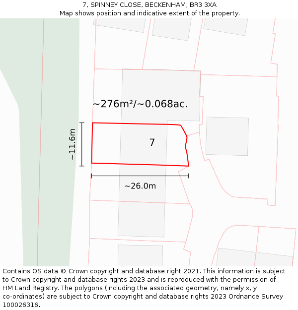 7, SPINNEY CLOSE, BECKENHAM, BR3 3XA: Plot and title map