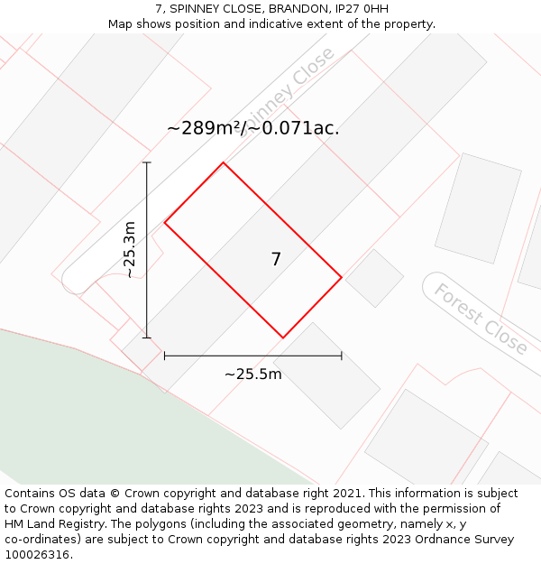 7, SPINNEY CLOSE, BRANDON, IP27 0HH: Plot and title map