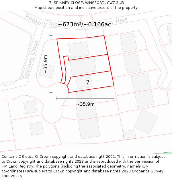 7, SPINNEY CLOSE, WINSFORD, CW7 3UB: Plot and title map