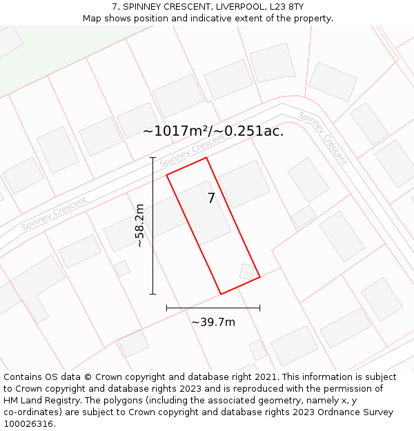 7, SPINNEY CRESCENT, LIVERPOOL, L23 8TY: Plot and title map