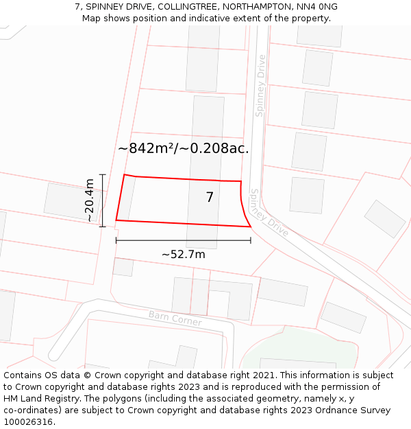 7, SPINNEY DRIVE, COLLINGTREE, NORTHAMPTON, NN4 0NG: Plot and title map
