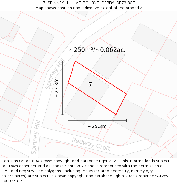 7, SPINNEY HILL, MELBOURNE, DERBY, DE73 8GT: Plot and title map