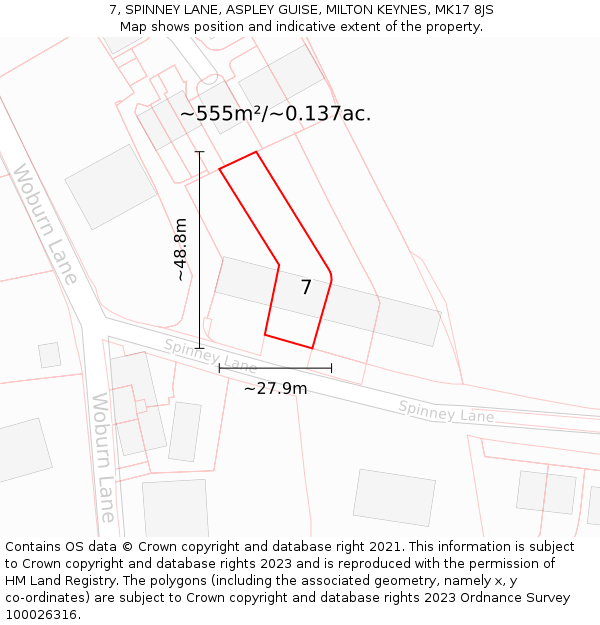 7, SPINNEY LANE, ASPLEY GUISE, MILTON KEYNES, MK17 8JS: Plot and title map