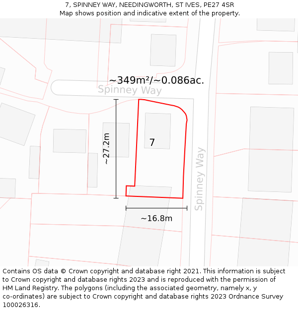 7, SPINNEY WAY, NEEDINGWORTH, ST IVES, PE27 4SR: Plot and title map