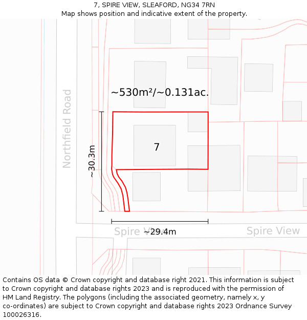 7, SPIRE VIEW, SLEAFORD, NG34 7RN: Plot and title map