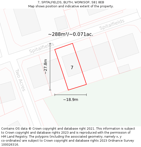 7, SPITALFIELDS, BLYTH, WORKSOP, S81 8EB: Plot and title map