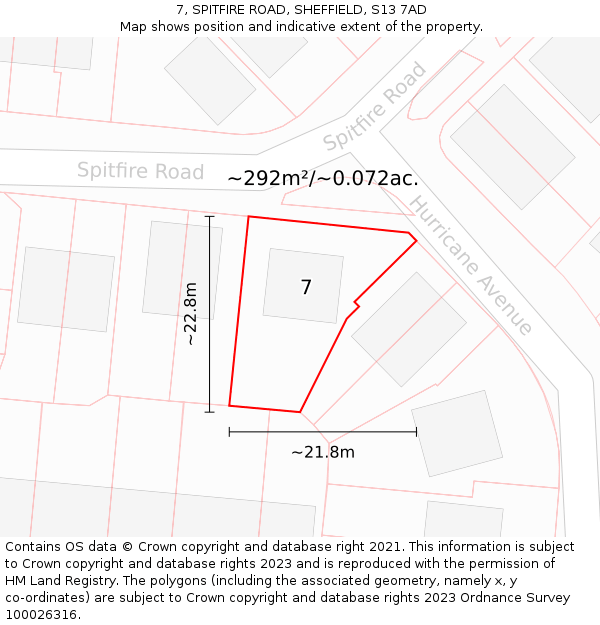 7, SPITFIRE ROAD, SHEFFIELD, S13 7AD: Plot and title map