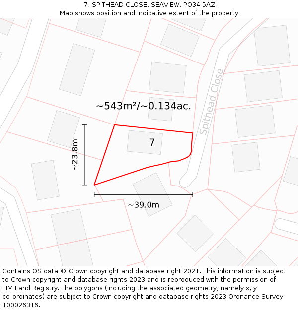 7, SPITHEAD CLOSE, SEAVIEW, PO34 5AZ: Plot and title map