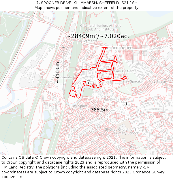 7, SPOONER DRIVE, KILLAMARSH, SHEFFIELD, S21 1SH: Plot and title map
