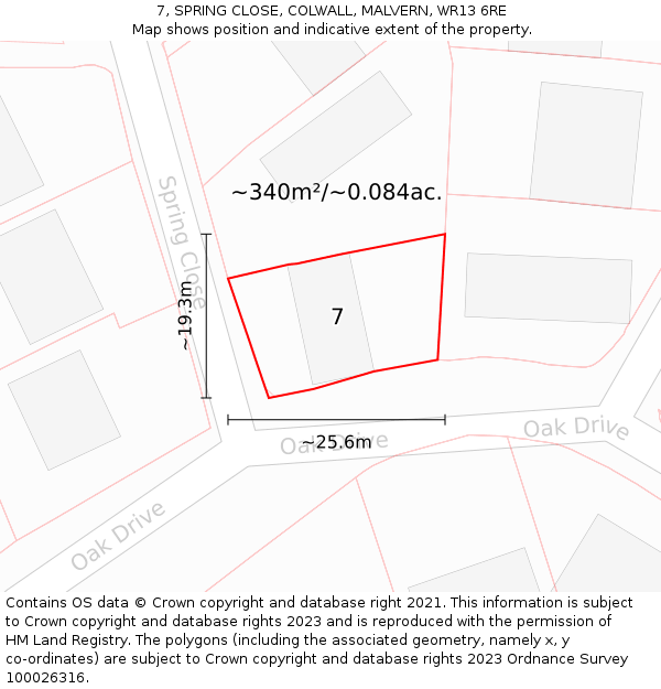 7, SPRING CLOSE, COLWALL, MALVERN, WR13 6RE: Plot and title map