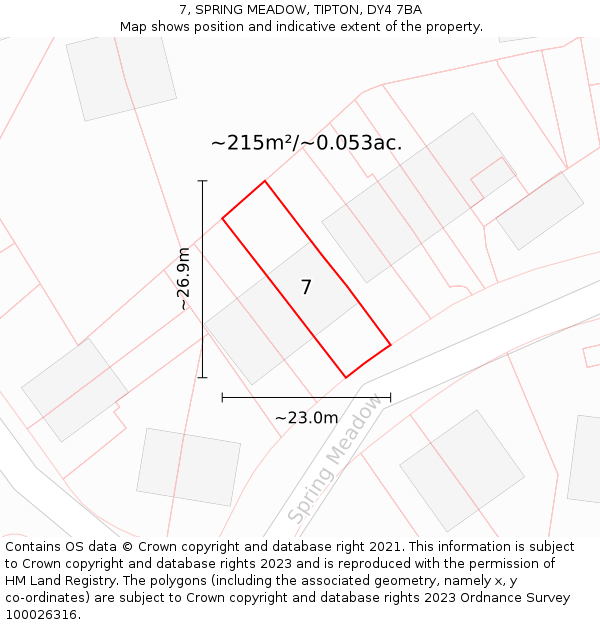 7, SPRING MEADOW, TIPTON, DY4 7BA: Plot and title map