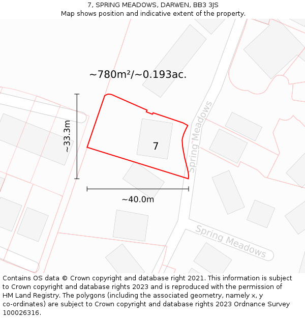 7, SPRING MEADOWS, DARWEN, BB3 3JS: Plot and title map