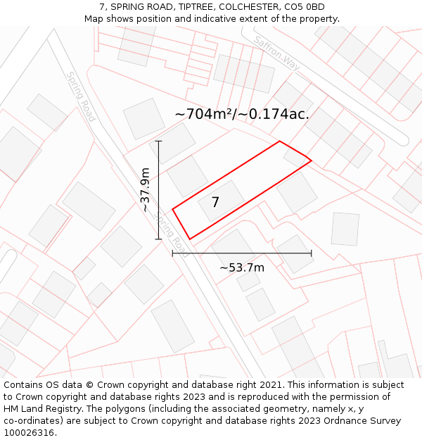7, SPRING ROAD, TIPTREE, COLCHESTER, CO5 0BD: Plot and title map