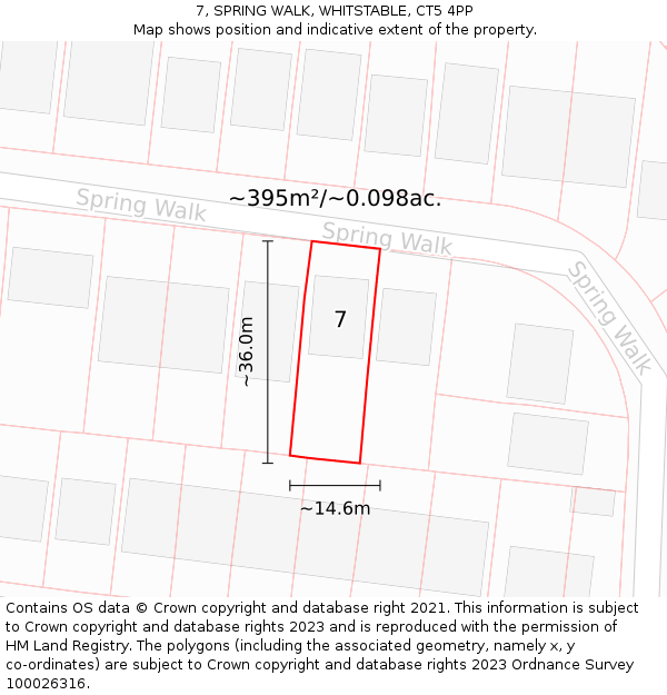 7, SPRING WALK, WHITSTABLE, CT5 4PP: Plot and title map