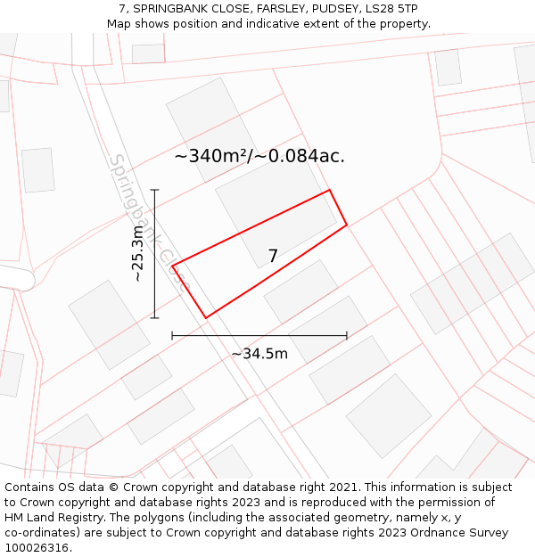 7, SPRINGBANK CLOSE, FARSLEY, PUDSEY, LS28 5TP: Plot and title map