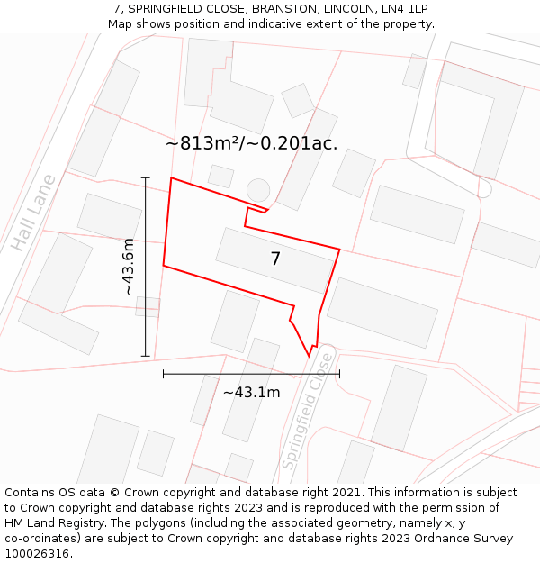 7, SPRINGFIELD CLOSE, BRANSTON, LINCOLN, LN4 1LP: Plot and title map