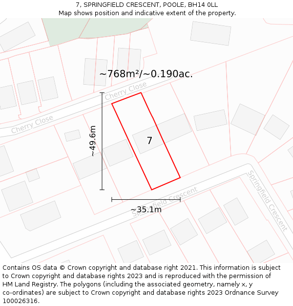 7, SPRINGFIELD CRESCENT, POOLE, BH14 0LL: Plot and title map