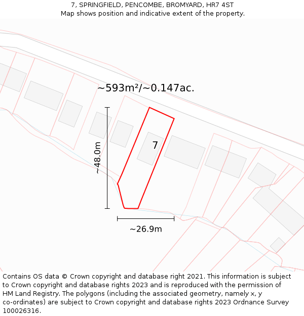 7, SPRINGFIELD, PENCOMBE, BROMYARD, HR7 4ST: Plot and title map