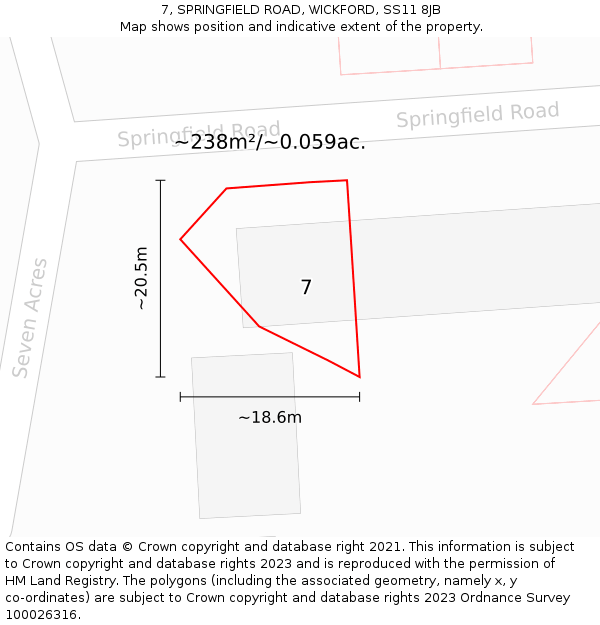 7, SPRINGFIELD ROAD, WICKFORD, SS11 8JB: Plot and title map