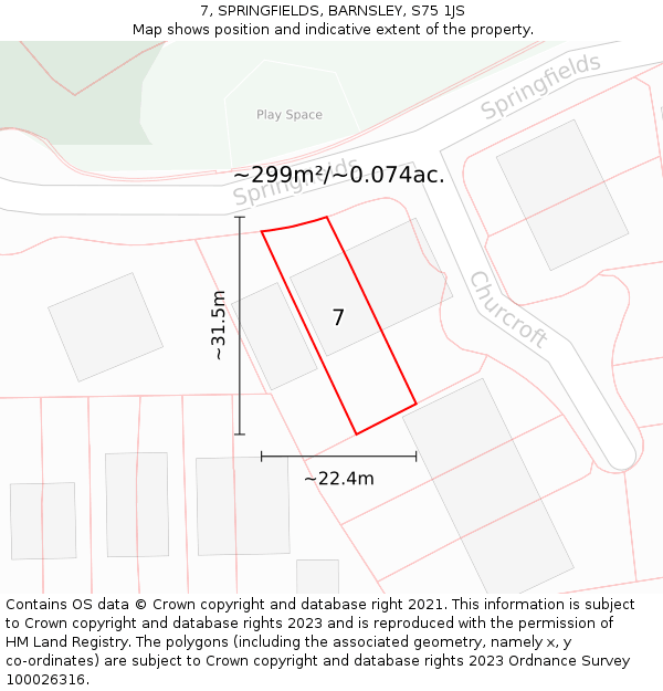 7, SPRINGFIELDS, BARNSLEY, S75 1JS: Plot and title map
